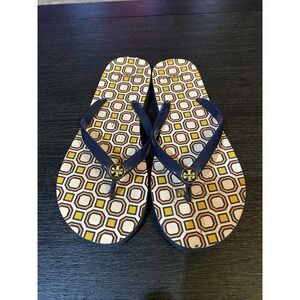Tory Burch Flip Flops Slippers Womens Size 8-8.5 Geometric Pattern Slip On